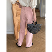 3th Morning 秋日限定 樱花粉高腰窄版阔腿直筒牛仔裤ZY1667