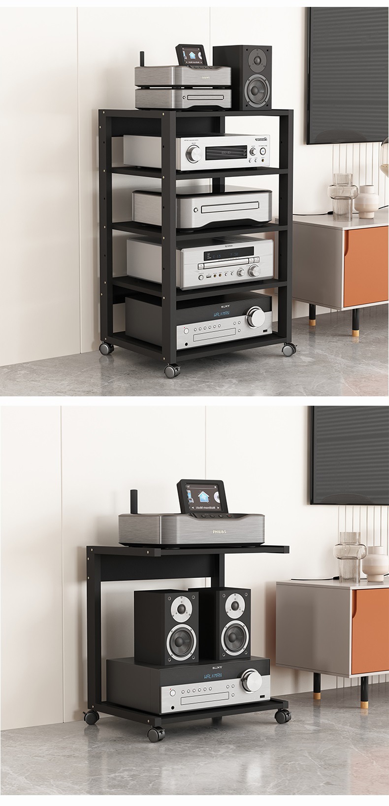 Amplifier Rack, Tube Amplifier Stand, Mobile Audio Mixer, Home Theater Storage Rack, Cabinet