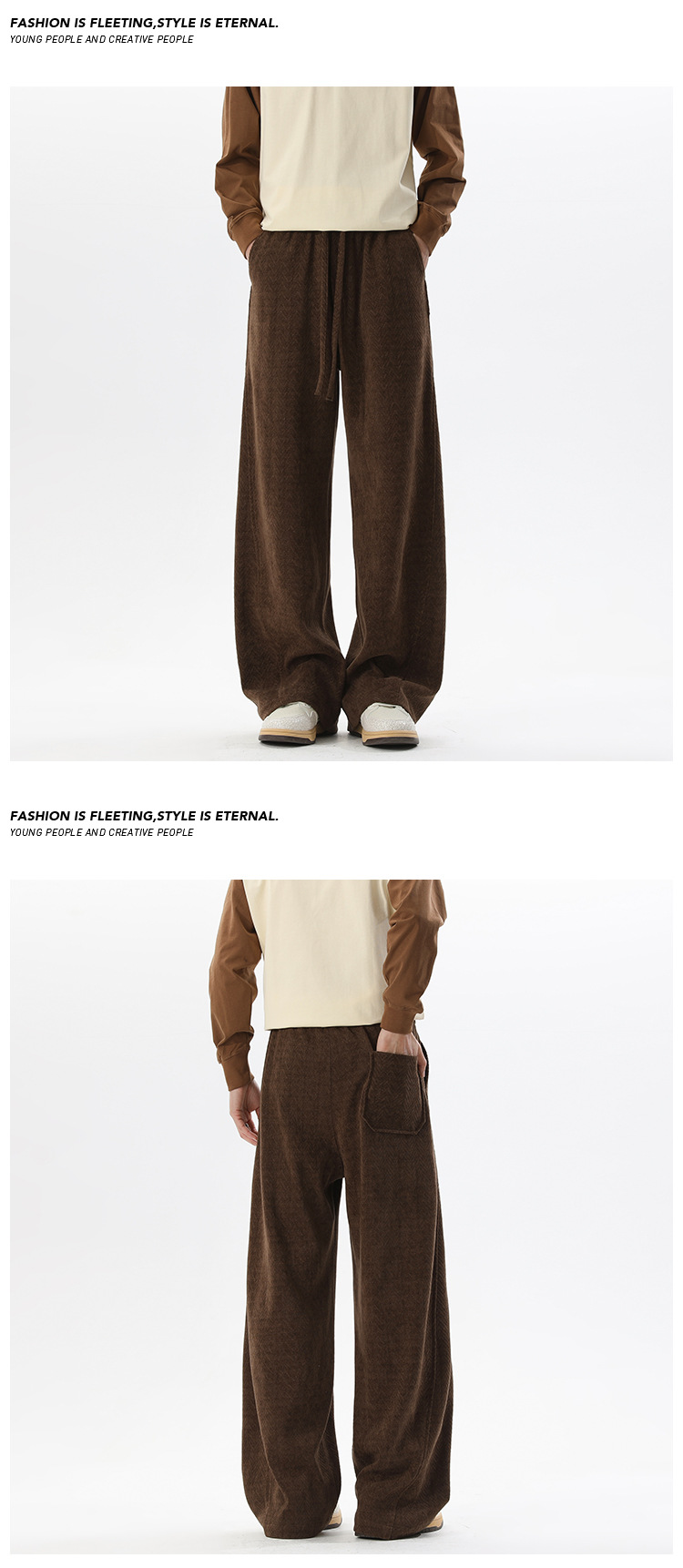 Men's Textured Wide-leg Sweatpants With Curved Hem For Spring_voghion.com