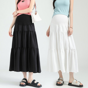 Pregnant Women's Skirt Summer Outer Wear Mid-length Loose Slim Large Swing Skirt Vertical High Waist Fashion Summer...