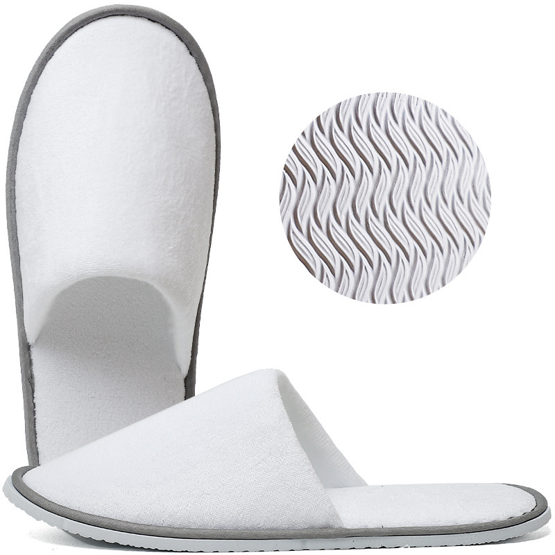 한옥 화이트 그레이 엣지 컷 벨벳 슬리퍼 (프리사이즈, 38~44 사이즈에 적합, 6mm 두께의 미끄럼 방지 밑창)