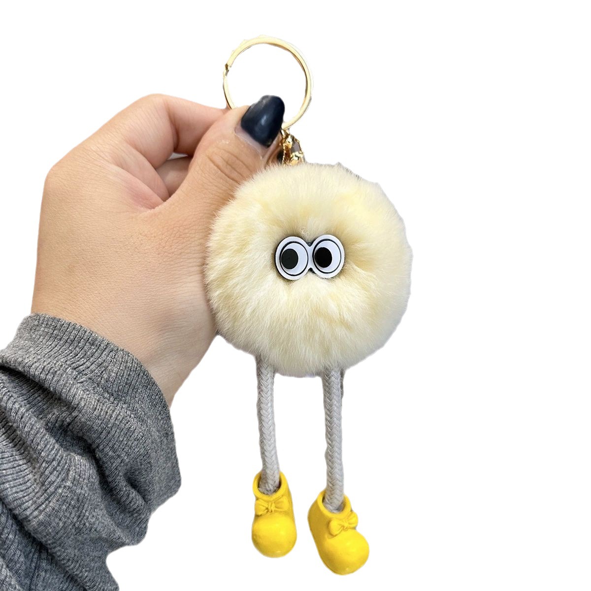 Cross-border Cute Rex Rabbit Fur Coal Ball Car Plush Keychain Pendant Korean ins Internet Celebrity School Bag Pendant