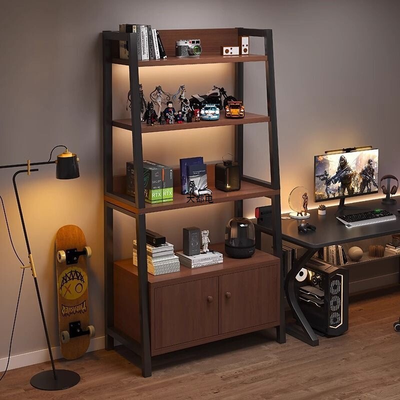 Floor-Standing Storage Rack, Multi-Layer Bookshelf, Gaming Room Computer Desk Storage Cabinet, Iron Ladder-Shaped Display Shelf Floor-Standing Storage Rack, Multi-Layer Bookshelf, Gaming Room Computer Desk Storage Cabinet, Iron Ladder-Shaped Display Shelf