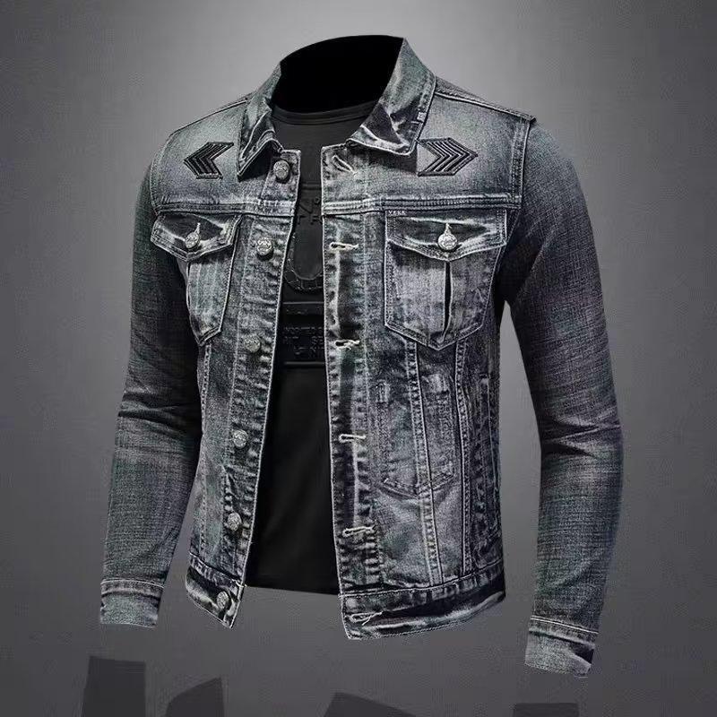 Casual High Street Vintage Denim Jacket Men's Motorcycle Embroidered Fashion All-match Fashionable Fashionable Brand Handsome Work Jacket Fashionable