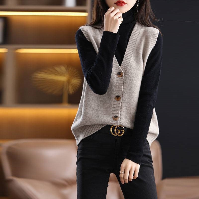 2023 primavera y otoño moda nuevo v-cuello de punto chaleco de color sólido chaleco adelgazante simple cardigan chaleco image 3