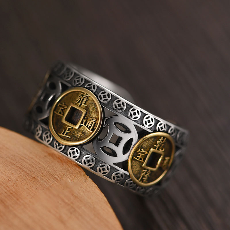 5 명의 황제 돈 반지 남자와 여자의 유행 개인화 된 복고풍 민족 스타일 틈새 개방 조정 가능한 반지 창조적 인 손 보석