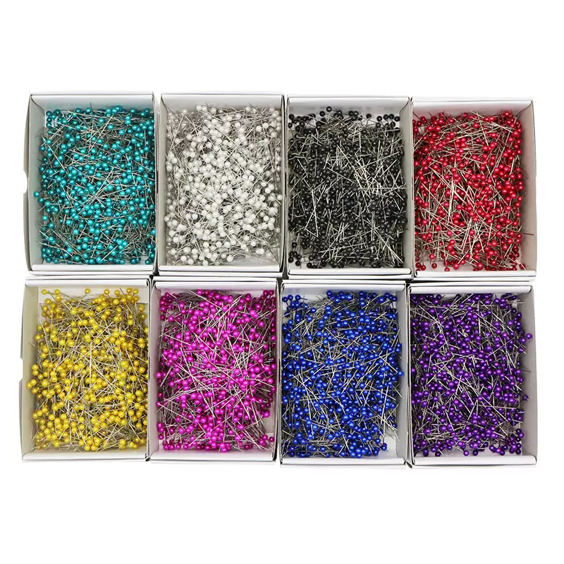 彩色8色1000枚0.6*38MM珠光针盒装定位针饰品固定珍珠大头针缝纫