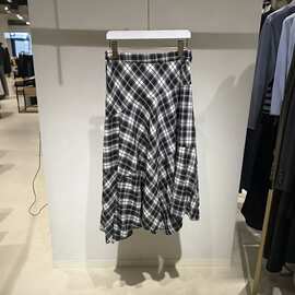 412026夏季不规则新款女装1H51半身裙400格子复古格纹裙摆A字裙大