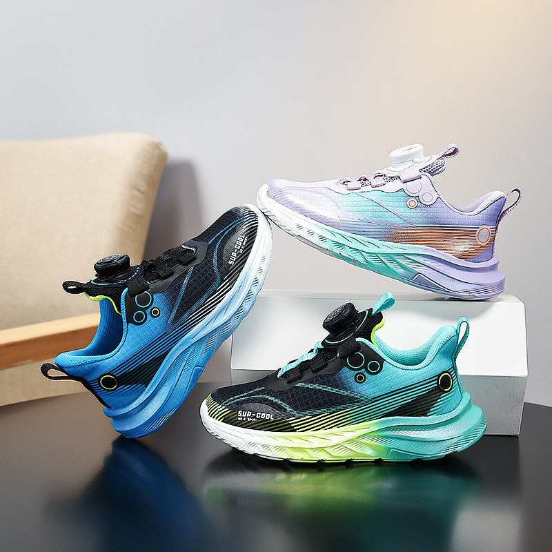 Calzado deportivo ligero para niños modelos de primavera y otoño zapatos para correr con botones giratorios transpirables para niñas