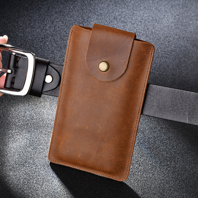 Genuine Leather Mobile Phone Bag for Men, Waist-Hanging Leather Case, First-Layer Cowhide Flip-Top Mobile Phone Pouch, Universal Waist Bag, Fashionable Men's Leather Case Genuine Leather Mobile Phone Bag for Men, Waist-Hanging Leather Case, First-Layer Cowhide Flip-Top Mobile Phone Pouch, Universal Waist Bag, Fashionable Men's Leather Case
