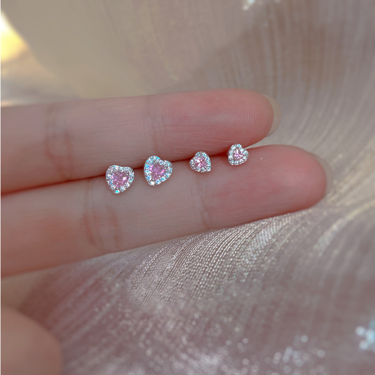 1 Pair Princess Sweet Heart Shape Plating Inlay Sterling Silver Zircon Ear Studs display picture 2