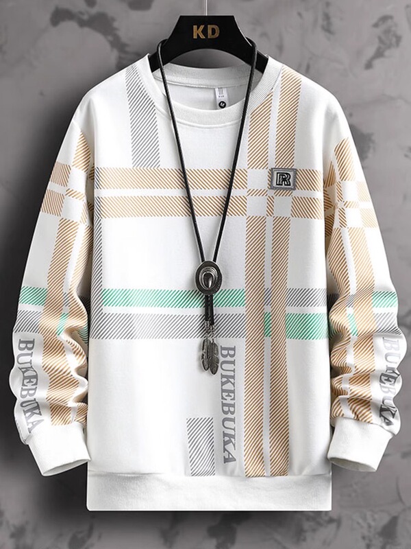 Crewneck Sweater Spring and Autumn Men's Top High-end Sense Loose Long-sleeved T-shirt Small Shirt 2024 New Base Shirt