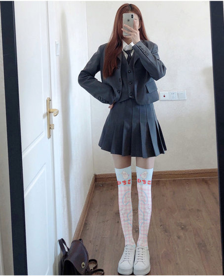 Printed Silk Stockings Thin Women's Spring and Autumn Japanese Style Lolita Cute Animation Over-the-Knee Long White Velvet Socks