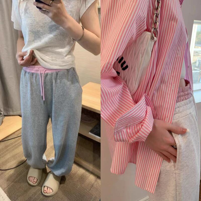 26 Early Spring New Model Tr Needle-Punched and Woven Splicing Double-Strand Organic Cotton Elastic Waistband Jogger Knit Sweatpants