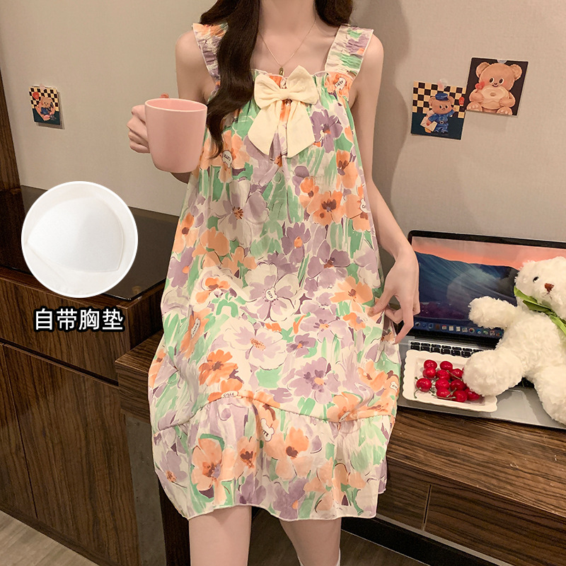 Pijamas de verano nubes de algodón trenzado esling vestido de niña con cojín de pecho princesa vestido de estilo de casa vestido larga mayorista