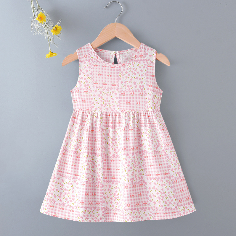 Vestidos de niña transfronterizos, vestidos de princesa florales de verano, ropa infantil de algodón y seda, faldas acampanadas con tacto de alta gama, transfronterizos.