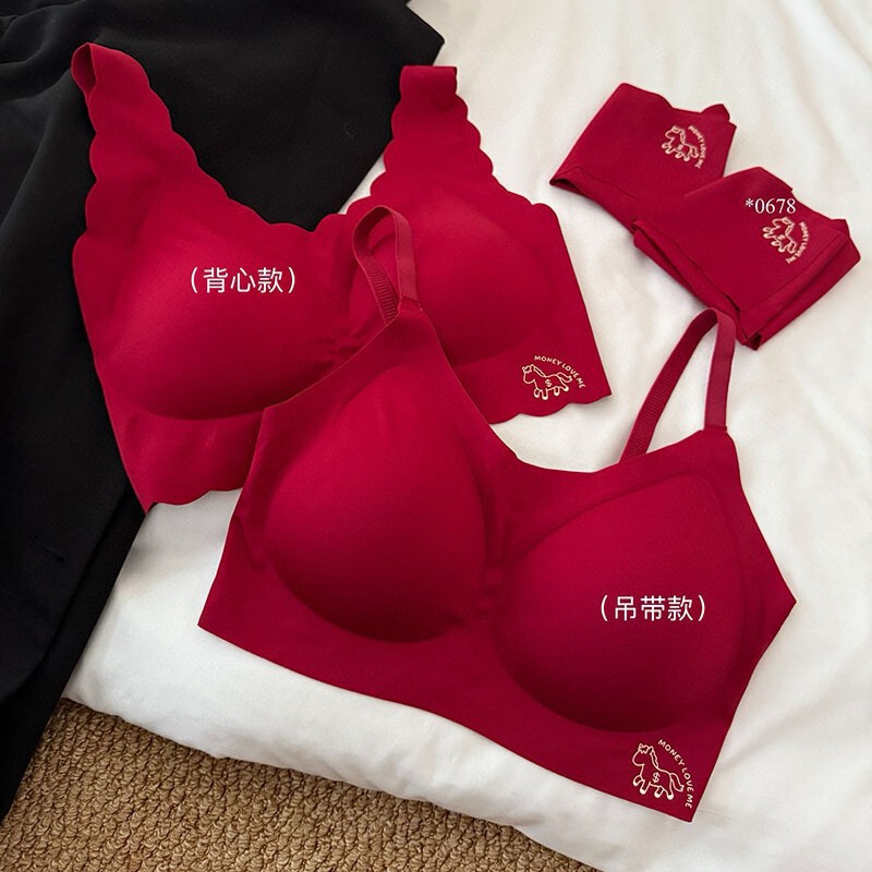 Ck&Oi 0678 Fortune Gift Box Gathered Bra Women's Full Cup Lace Beautiful Back Soft Support Red Lingerie Set