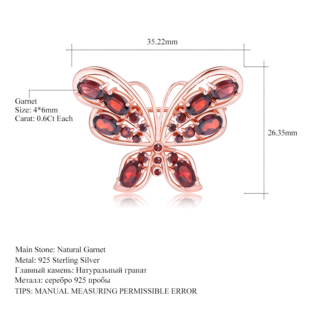 designer natural Choi Bao Brooch butterfly Design classical temperament s925 natural Garnet Brooch