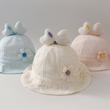 婴儿帽子蕾丝春夏防晒遮阳可爱超萌宝宝盆帽女童太阳渔夫薄款镂空