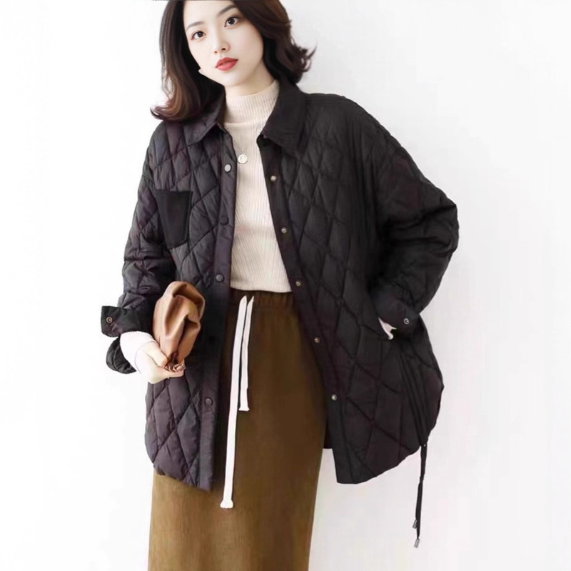轻薄衬衫领羽绒服女侧边抽绳廓形遮臀中长款小个子90白鸭绒羽绒外|undefined