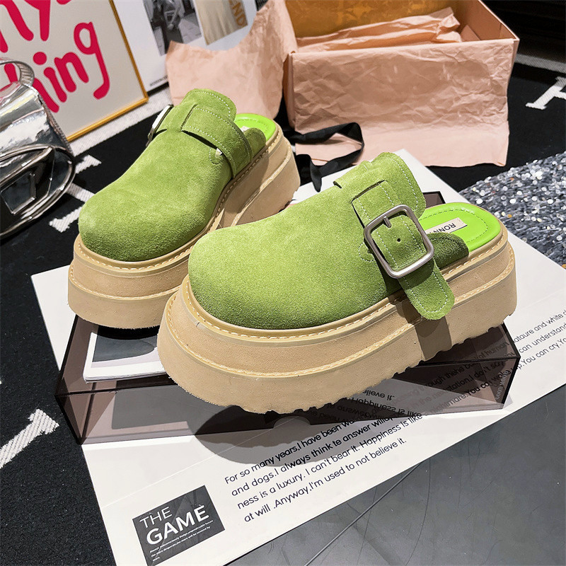 Productos europeos moda cabeza grande hebilla de metal plataforma plataforma cabeza media pantuflas cabeza pequeña 6cm zapatos de mujer zapatos de soporte