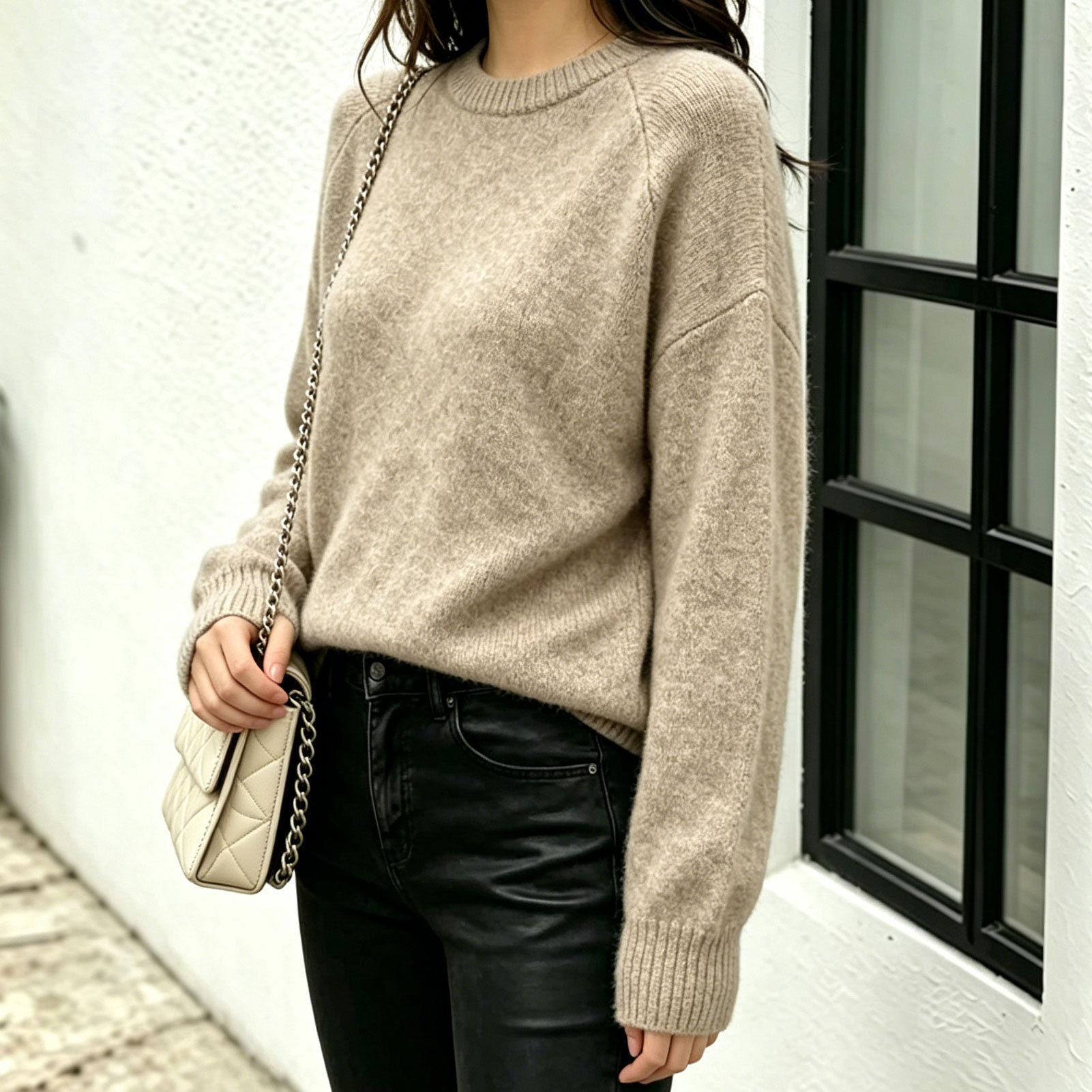 2026 Autumn and Winter Lazy Style Gray Round Neck Pullover Sweater Women's Loose Thickened Solid Color Knitted Sweater Versatile Top