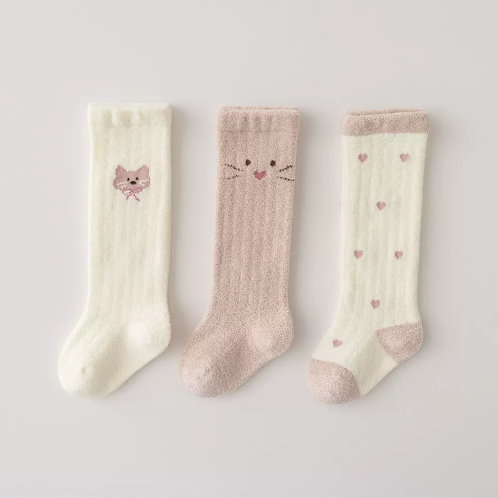 新生儿过膝袜松口卡通宝宝高筒袜婴儿袜子长筒秋冬加绒加厚珊瑚绒