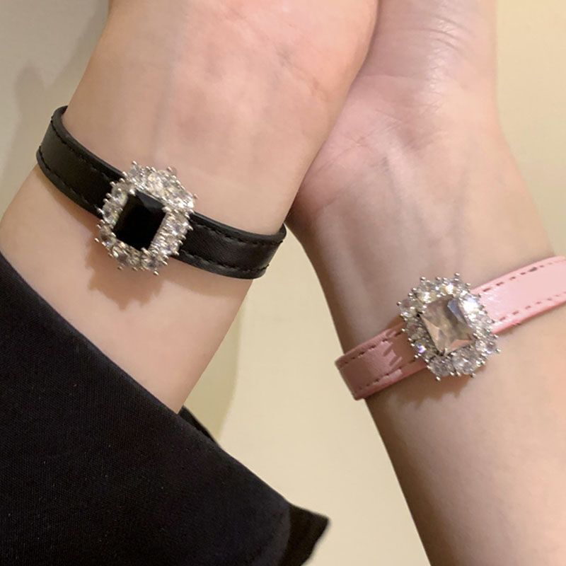 Colorful Gem Leather Bracelet Niche Design High-end Female Sweet Cool Spice Girls Ins Internet Celebrity Wristband All-match Elegant