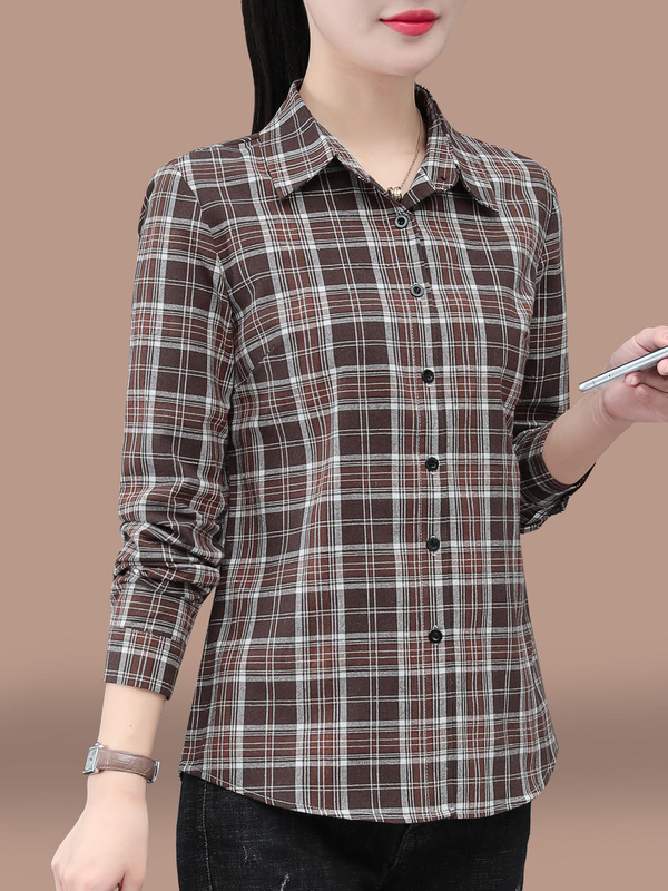 格子衬衫女春秋2025新款时尚中老年妈妈长袖衬衣早秋薄款纯棉上衣|undefined