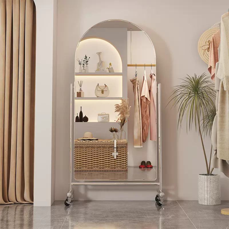 服装店镜子不锈钢全身镜落地镜家用客厅试衣镜可移动穿衣显瘦设计