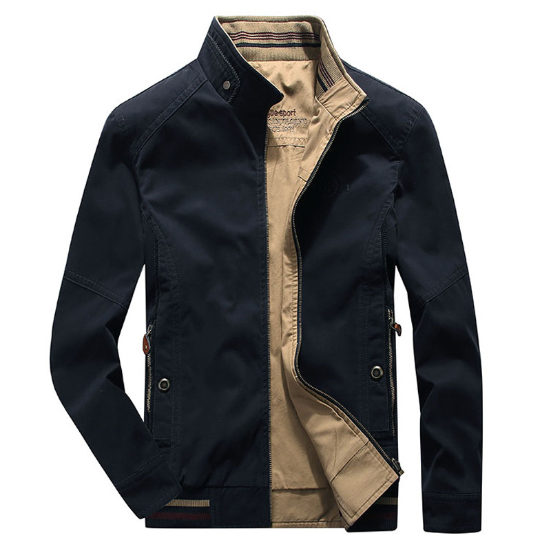 Chaqueta de doble cara de los hombres de primavera y otoño collar de pie suelta más el tamaño de mediana edad y anciano papá casual de doble cara chaqueta de ropa de trabajo