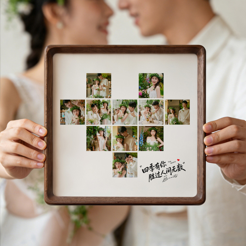 Carefully Selected Heart-Shaped 520 Multi-Grid Couple DIY Photo Frame g Model Wedding Gift Valentine's Day Love Display Stand Solid Wood Carefully Selected Heart-Shaped 520 Multi-Grid Couple DIY Photo Frame g Model Wedding Gift Valentine's Day Love Display Stand Solid Wood
