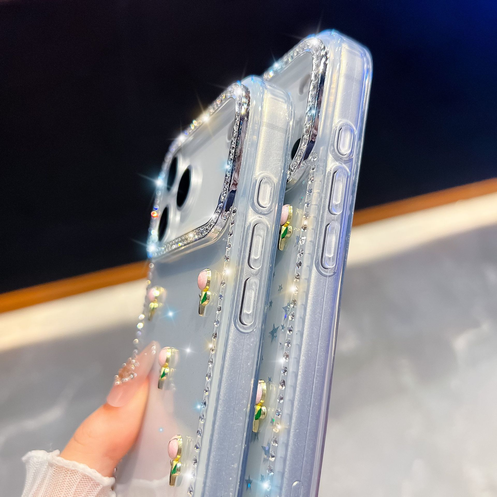 花朵闪钻新款适用苹果17promax手机壳iphone16防摔奢华闪粉保护套
