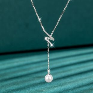 Snake-Shaped Imitation Pearl Tassel Necklace for Women, High-End, Light Luxury, Niche Clavicle Chain, Summer Seaside Necklace for Girlfriend