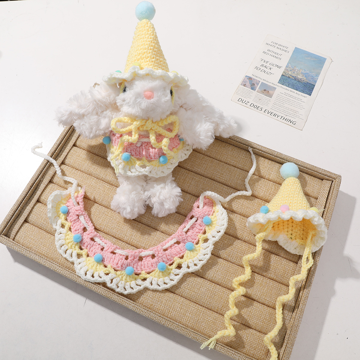 genuine cute cream knitted doll for dressing up