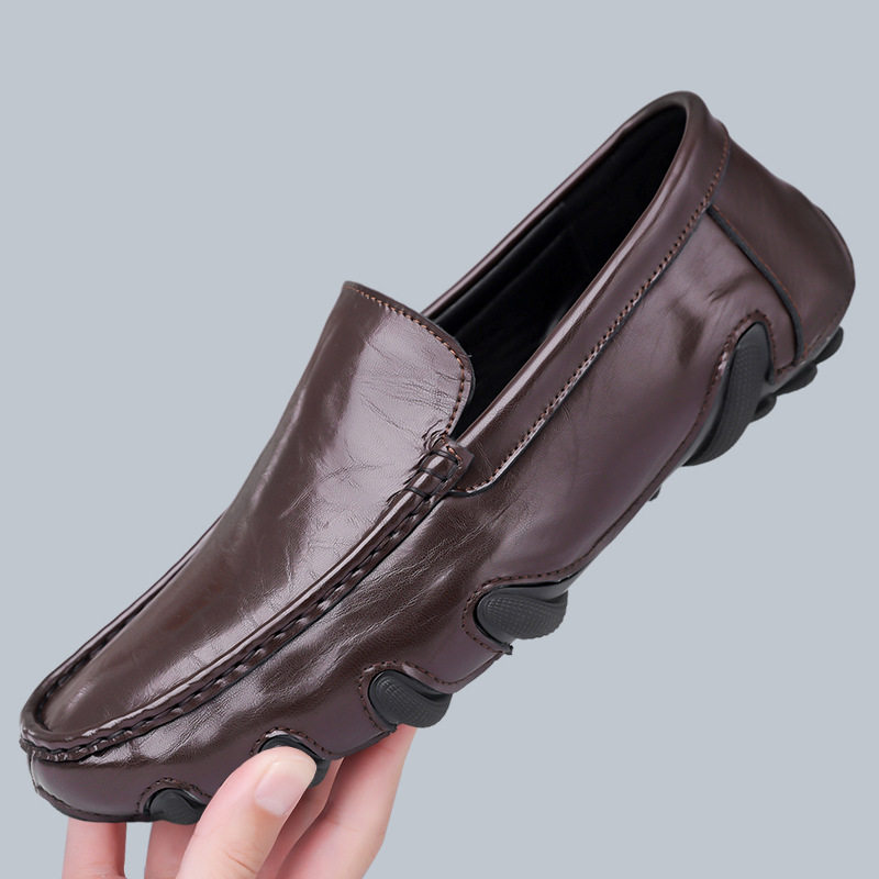 Giày lười nam da bò lớp đầu mũi tròn, gót thấp 1–3 cm, kiểu xỏ chân tiện lợi — G618 màu nâu, G618 màu đen