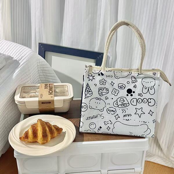 圣诞主题保温包新款大容量手提饭盒袋可爱餐具收纳包学生保温餐包