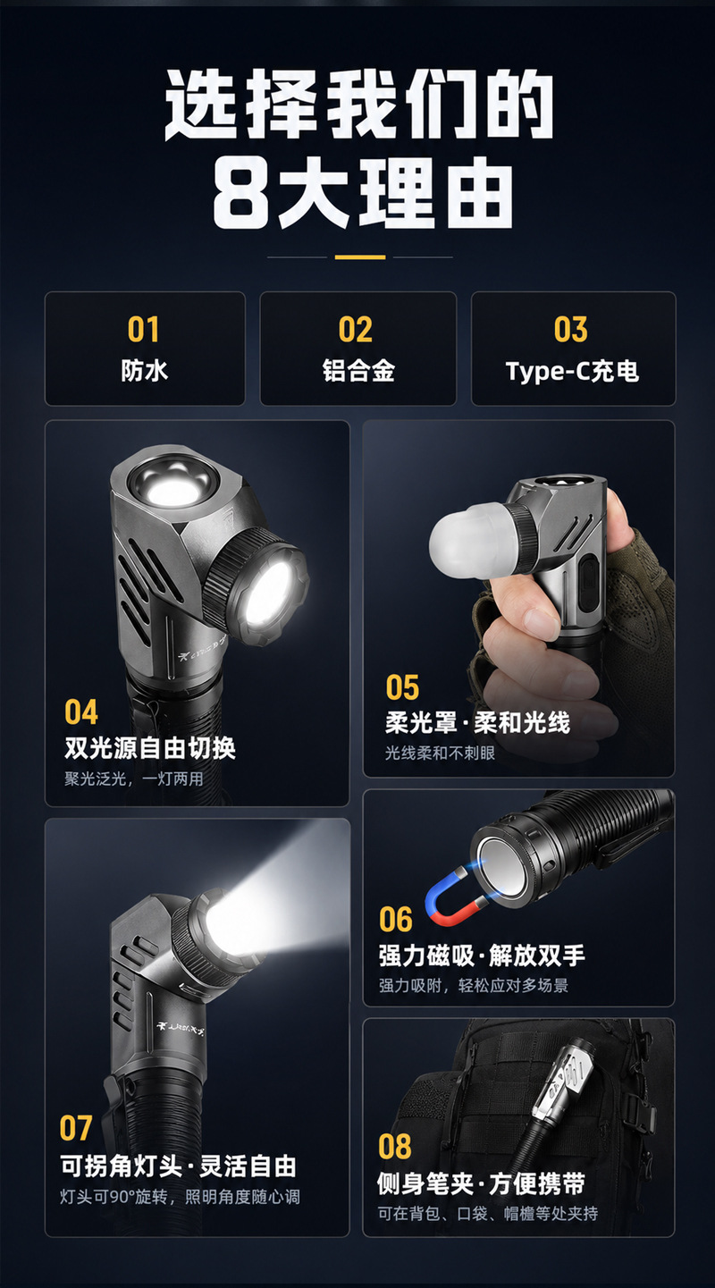 2026 New Model Seven-Color Ultra-Bright Flashlight with Long Battery Life, High Power, Large Capacity, Outdoor Spotlight for Long-Distance Illumination