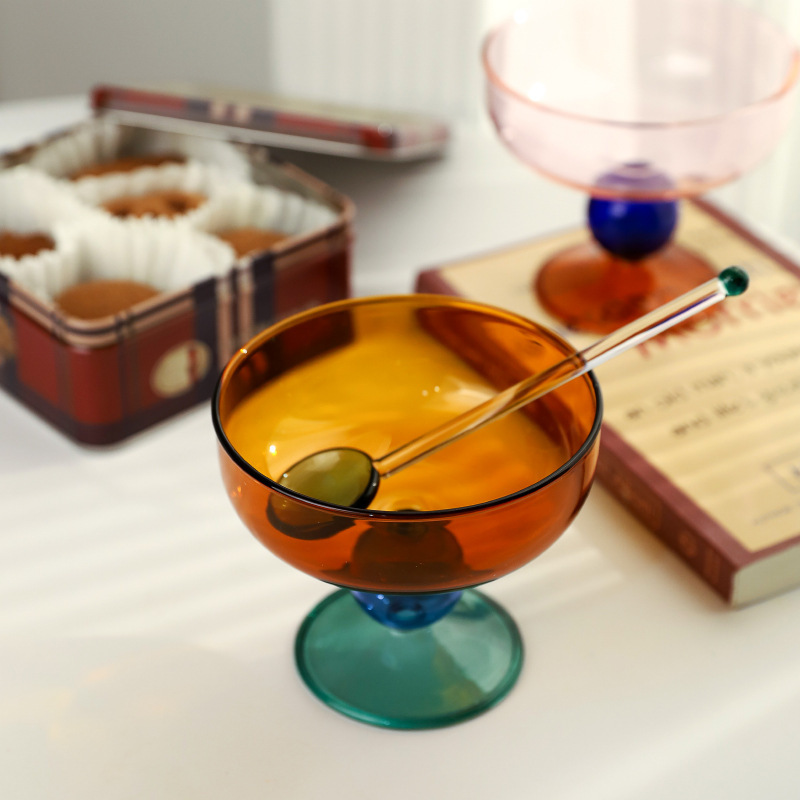 Household heat-resistant cute colored glass bowl goblet dessert bowl Sugar Bowl household Taro round ice cream bowl yogurt bowl