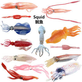 跨境仿真实心PVC鱿鱼海洋动物模型蛋糕摆件儿童启蒙认知早教玩具