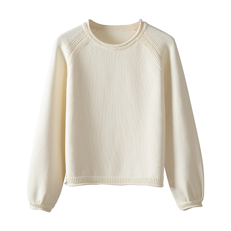 100% Pure Cotton Gentle Style Rolled Edge Round Neck Knitwear Women's Raglan Sleeve Bottoming Top Women's Thickeneded Loose Knitwear 100% Pure Cotton Gentle Style Rolled Edge Round Neck Knitwear Women's Raglan Sleeve Bottoming Top Women's Thickeneded Loose Knitwear