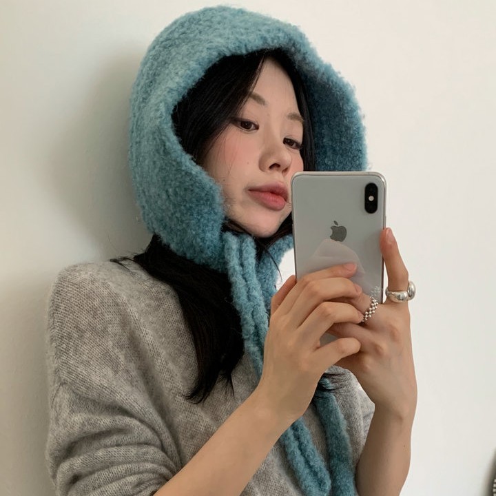 韩版秋冬季新款后开叉针织系带帽子女百搭保暖护耳毛线帽套头冷帽|undefined