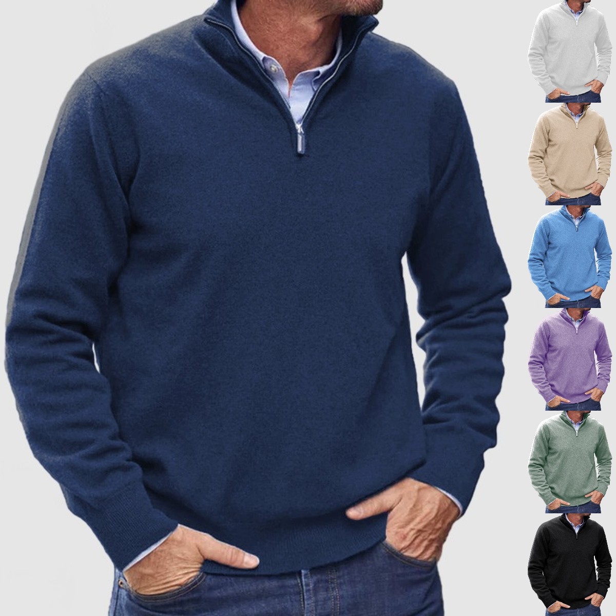 Herrenbekleidung: Thermo-Langarmpullover mit V-Ausschnitt und Reißverschluss für Herren – leicht, atmungsaktiv und stylisch für den Winter (mehrere Farben und Größen)_voghion.com