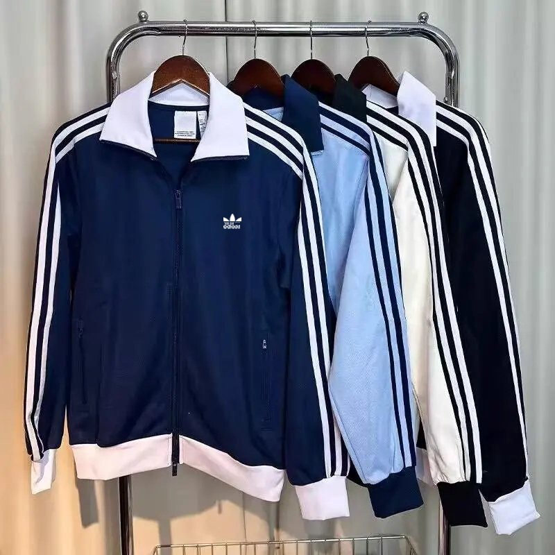 Spring and Autumn Unisex Embroidered Clover Cardigan Jacket with Stand Collar, Sports Jacket, Knitted Color-Block Cardigan Sweatshirt