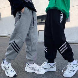 中大童长裤春秋款男童裤子2025新款洋气印花学生百搭宽松束脚卫裤