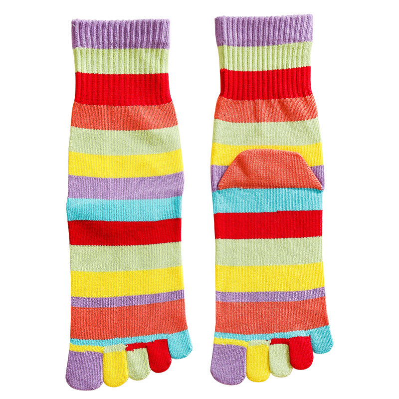 Calcetines de otoño e invierno del dedo del pie del arco iris calcetines gruesos del dedo del pie de la mitad de la pantorrilla calcetines transpirables de cinco dedos de la pantorrilla calcetines de algodón a rayas