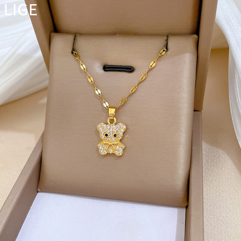 Collar para mujer con oso de circonitas y cadena de oro real_voghion.com