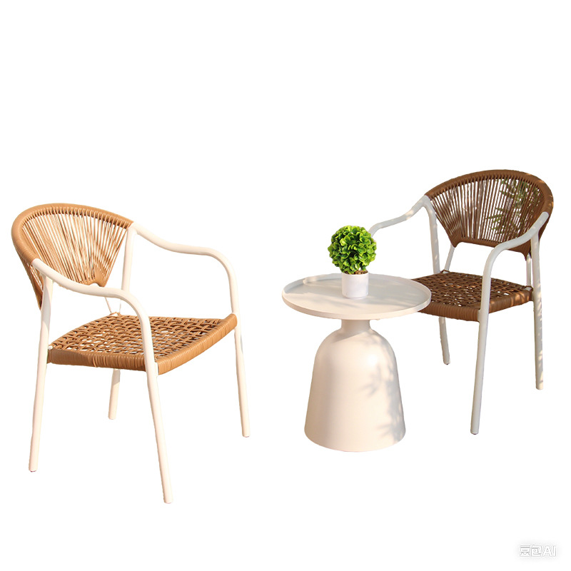 Mesa de centro redonda al aire libre nórdica mesa de negociación combinada patio balcón mesa de centro de ratán mesa de centro pequeña creativa muebles de hotel