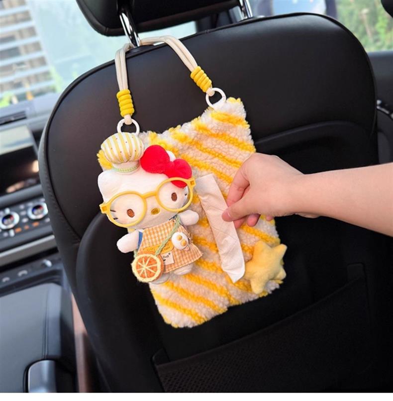 2025 New Hellokitty Car Tissue Hanging Bag Car Paper Drawer Hanging High-End Car Interior Cute Female