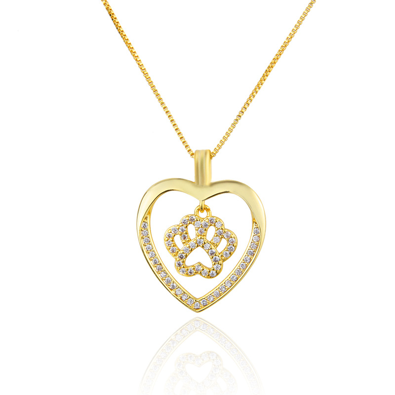 simple heart-shaped inlaid zirconium pendant copper necklace